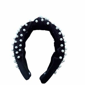 Lele Sadoughi Black Pearl-Studded Padded Headband